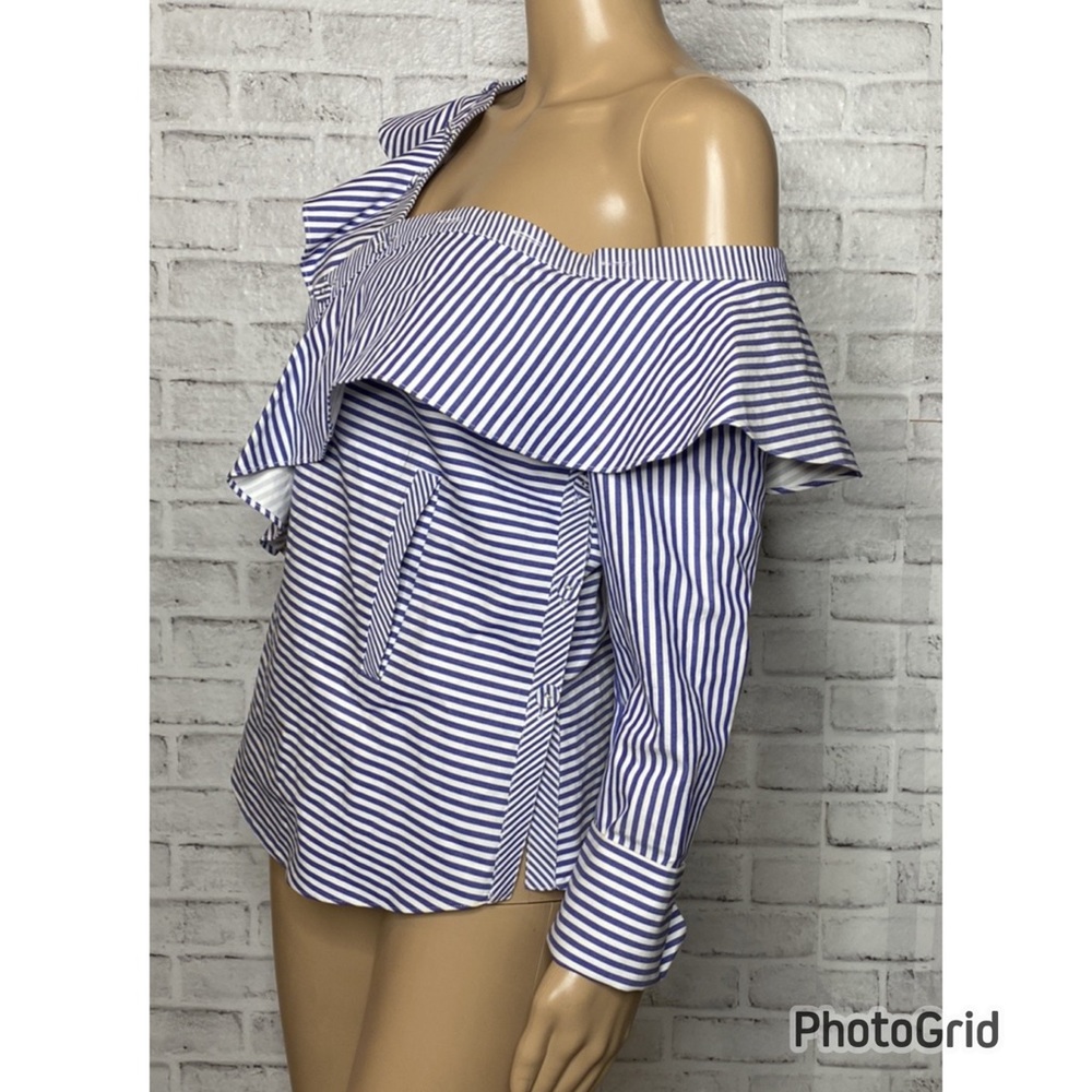 Self Portrait striped asymmetrical frill shirt - Picture 3 of 7